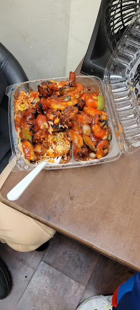 Chicken and Shrimp Kabobs over Rice